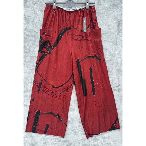 3 Potato Red Abstract Print Wide Leg Lounge Pants Women's Size XS/S - Picture 1 of 9